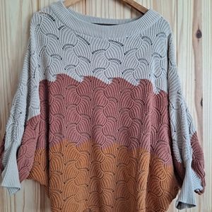 Knit Sweater Tricolor Brick Rust Fall Colors Stretchy Stylish  Size S By Andree